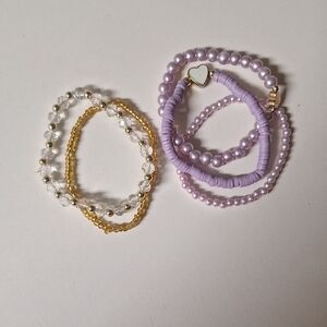 Elegant Gold and Purple Beaded Bracelet Set